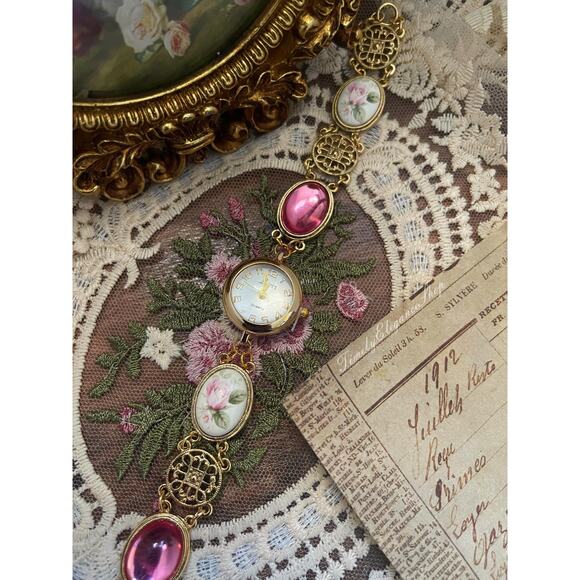 Handmade Vintage Rose Bracelet Watch | One-of-a-Kind Repurposed Unique Timepiece main image 13